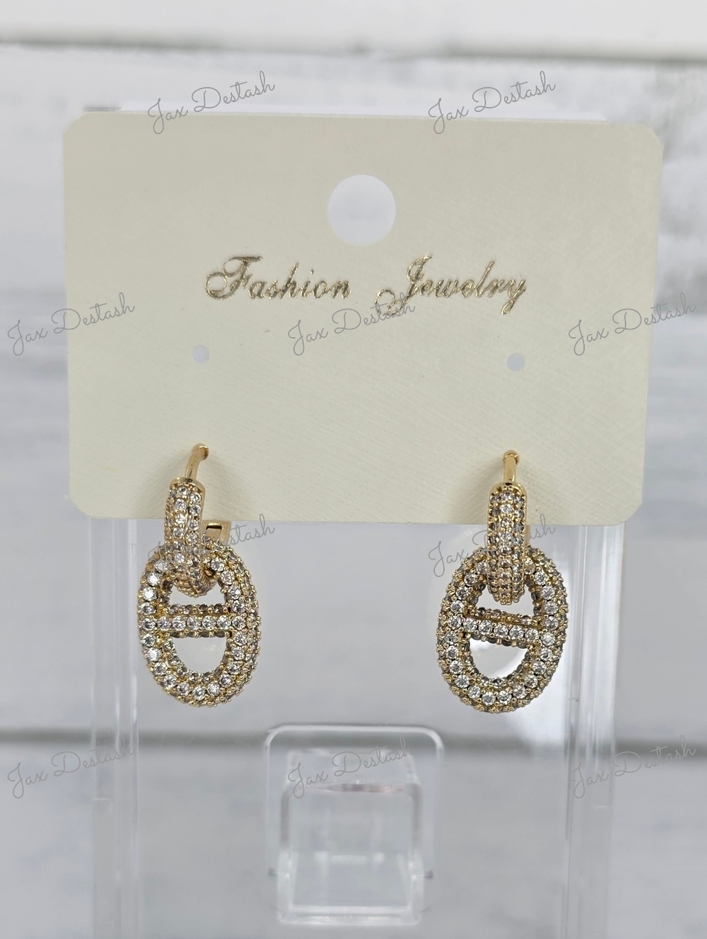 Gold Tone Crystal Oval Link Drop Earrings ER4765